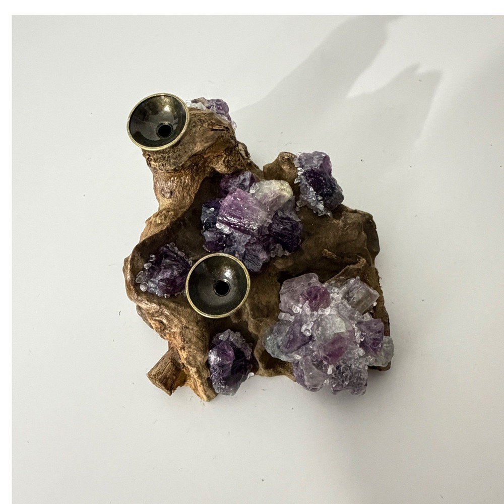 Unbranded Amethyst Driftwood Double Sphere  Holder  Purple Natural Crystal